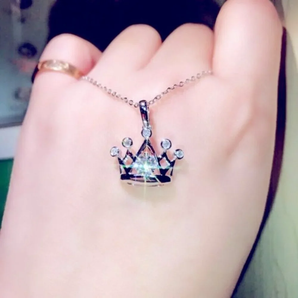 New Beautiful 925 Silver Diamond Crown Necklace